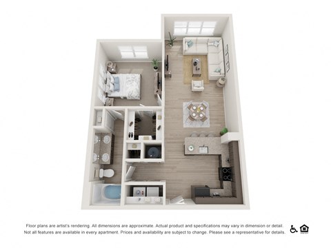 Floor plan for 1 bed, 1 bath, 862 sqft